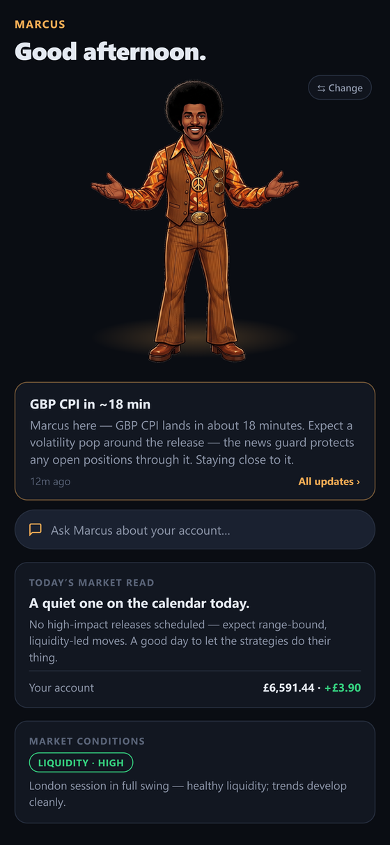 The SentryQ mobile app Home screen — your guide, a live heads-up and Ask-your-guide