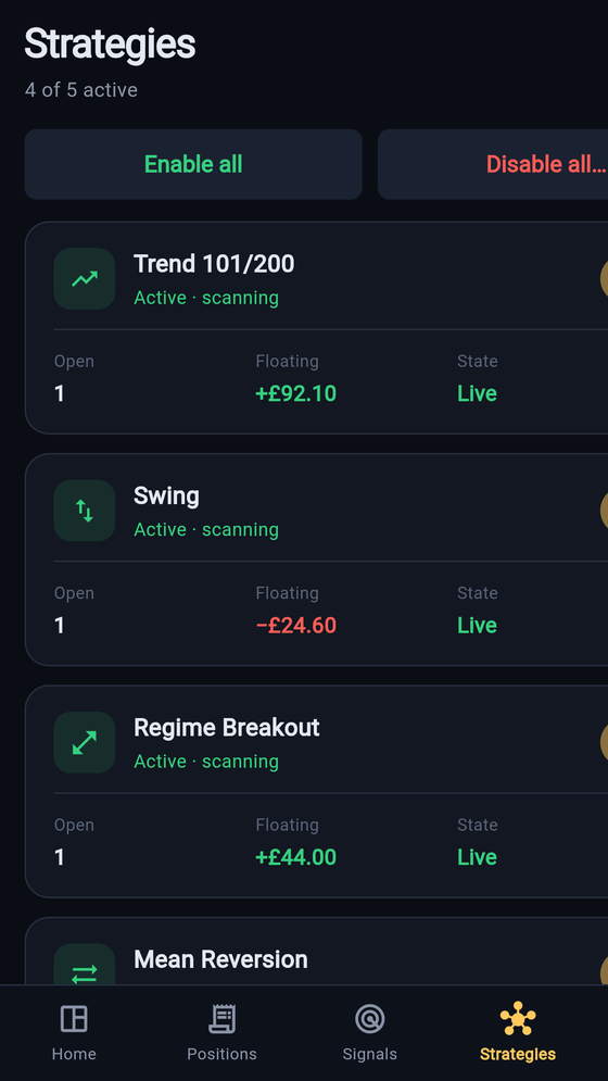 Strategies screen
